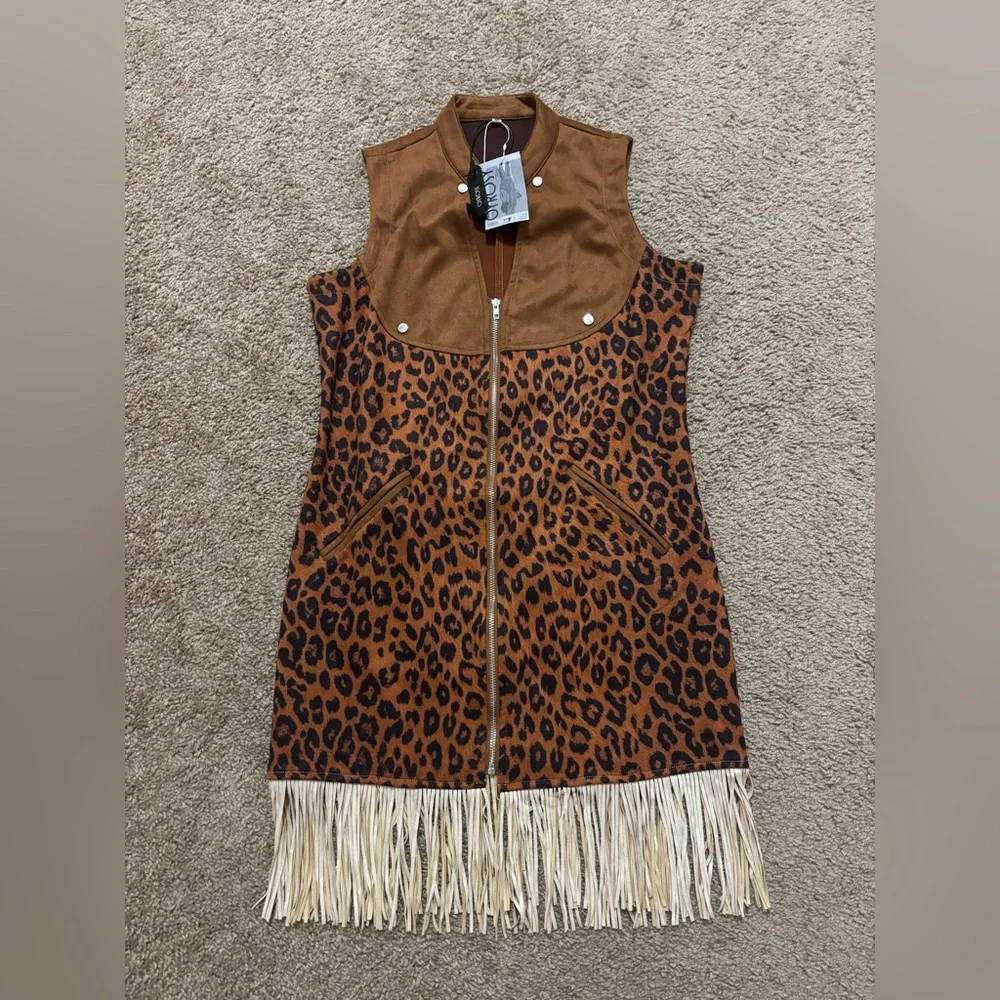Oyrosy Leopard Tassel Dress Size Medium - Picture 2 of 5